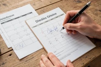 Calendrier avec une échéance entourée à côté d'un bon de commande