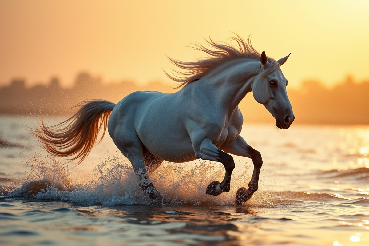 Cheval de Camargue courant dans l