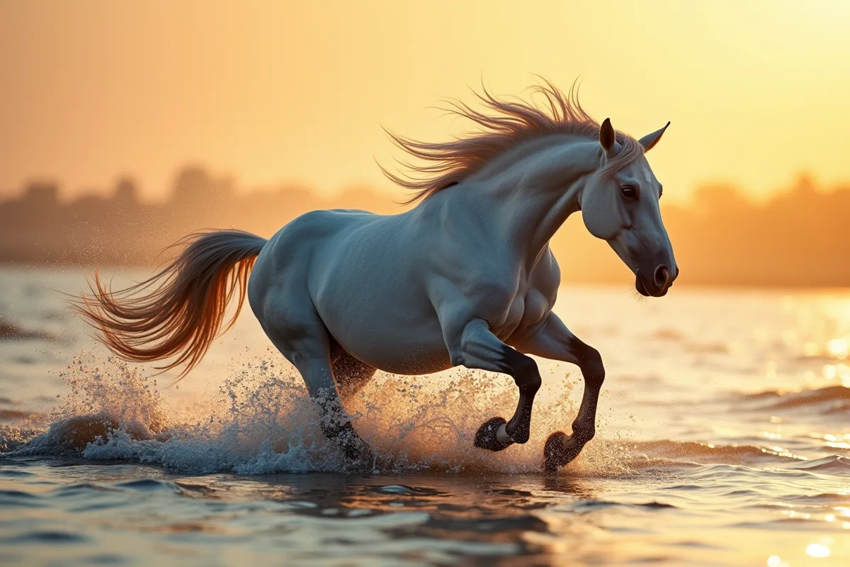 Cheval de Camargue courant dans l