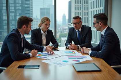 Groupe de professionnels en réunion dans un bureau moderne