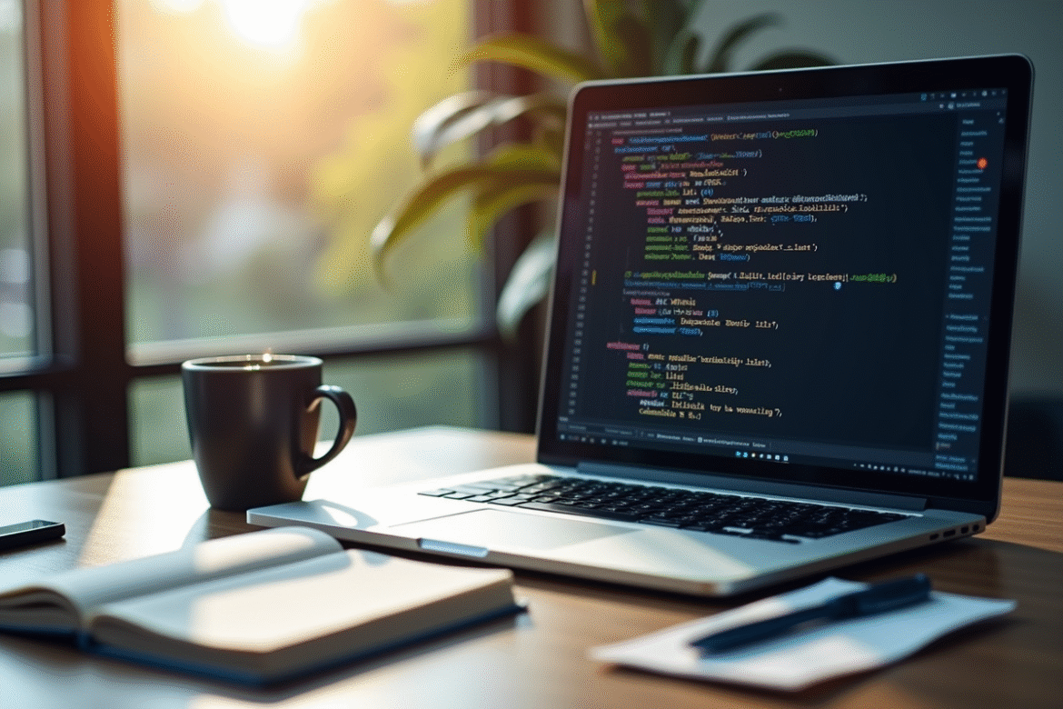 Espace de travail moderne avec ordinateur et graphiques de données