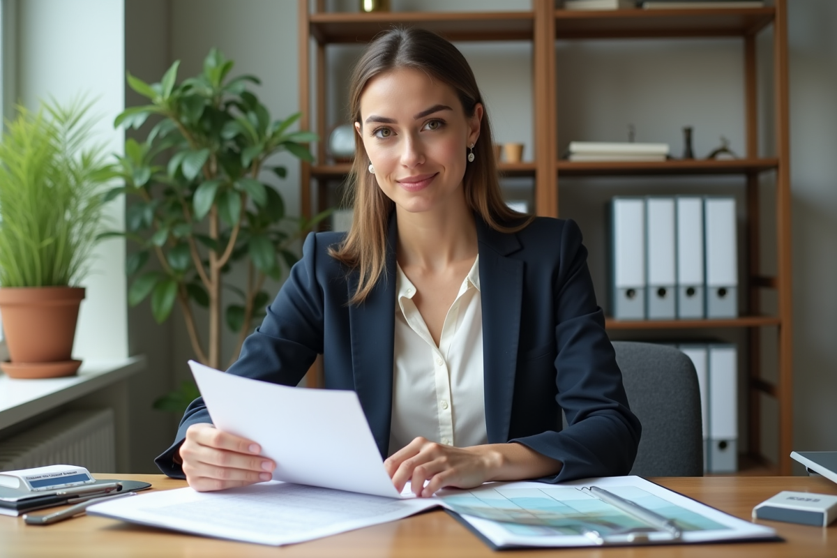 Femme conseillère fiscale examinant un document au bureau