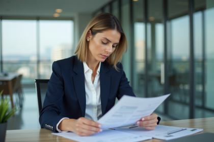 Femme professionnelle examine un portefeuille d'investissement