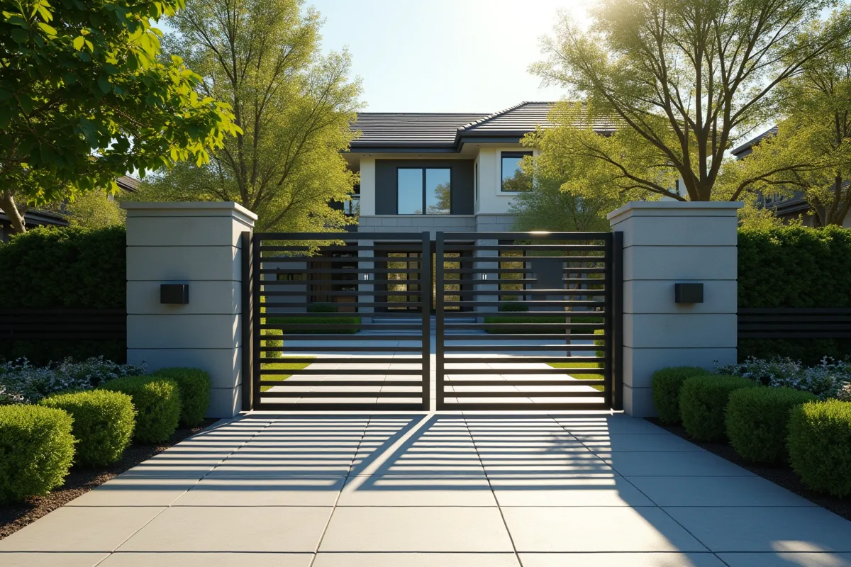 Portail en métal sécurisant une entrée de maison moderne