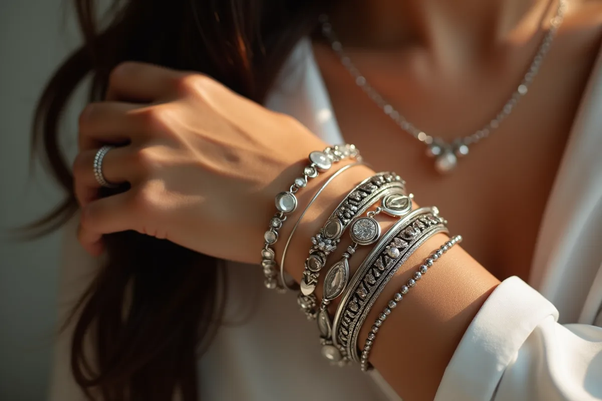 Bracelets en argent pour femme avec différentes finitions brillantes