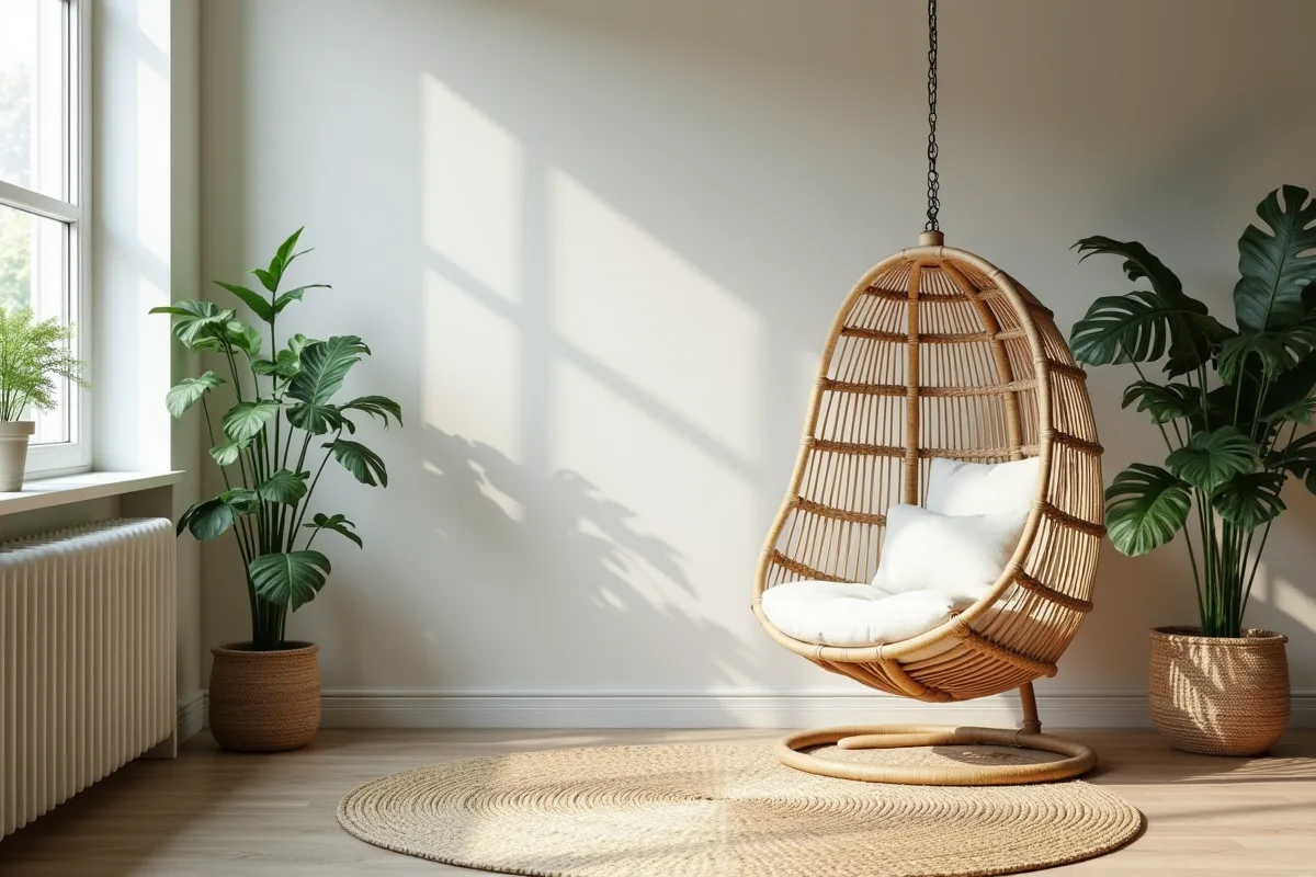 Fauteuil suspendu moderne dans un salon élégant et lumineux
