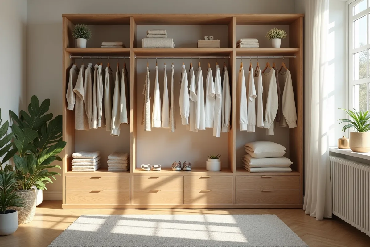 Vêtements minimalistes et éco-responsables dans une garde-robe capsule