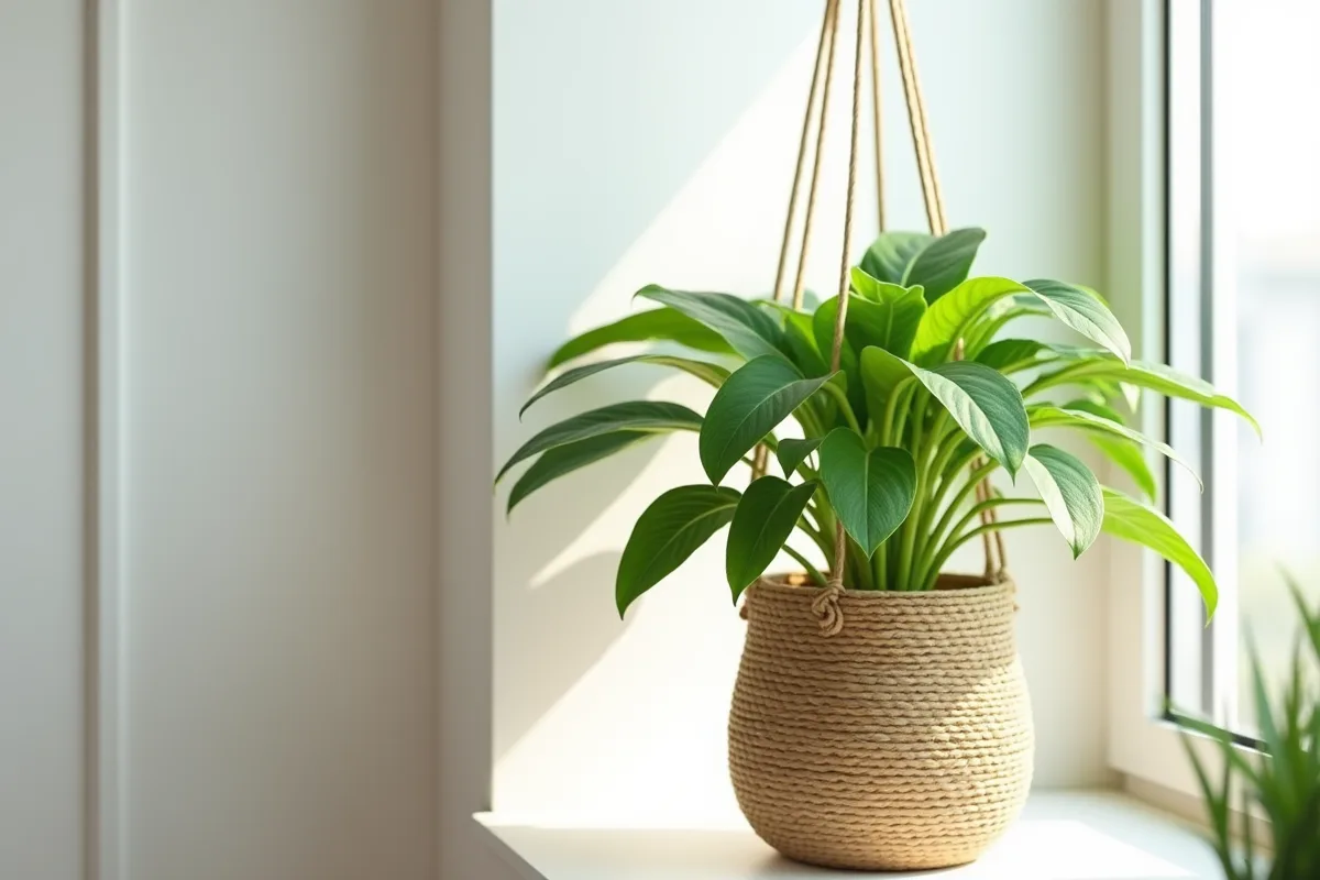 Plante suspendue verte dans un intérieur lumineux et élégant