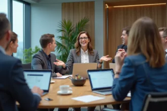 Groupe de professionnels en réunion dans un bureau moderne