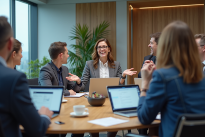 Groupe de professionnels en réunion dans un bureau moderne