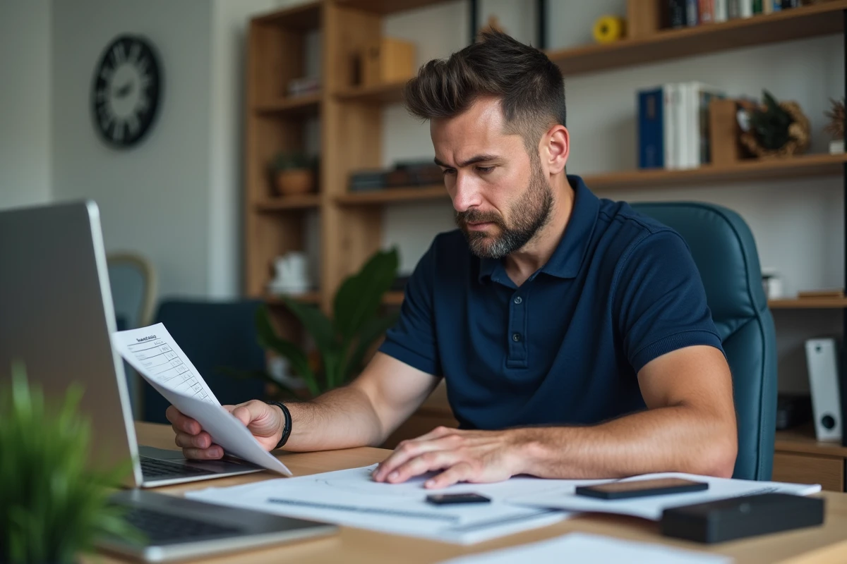 Homme d'âge moyen vérifiant une liste dans un bureau à domicile