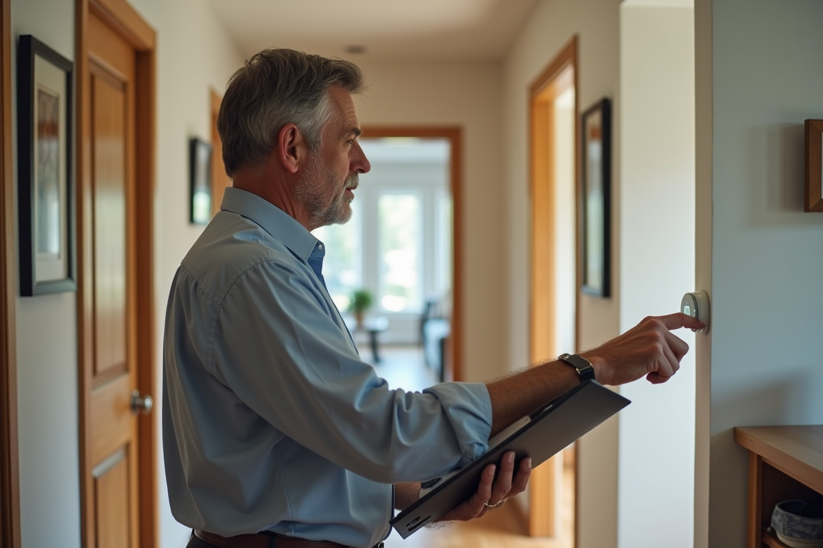 Homme vérifiant le thermostat dans l