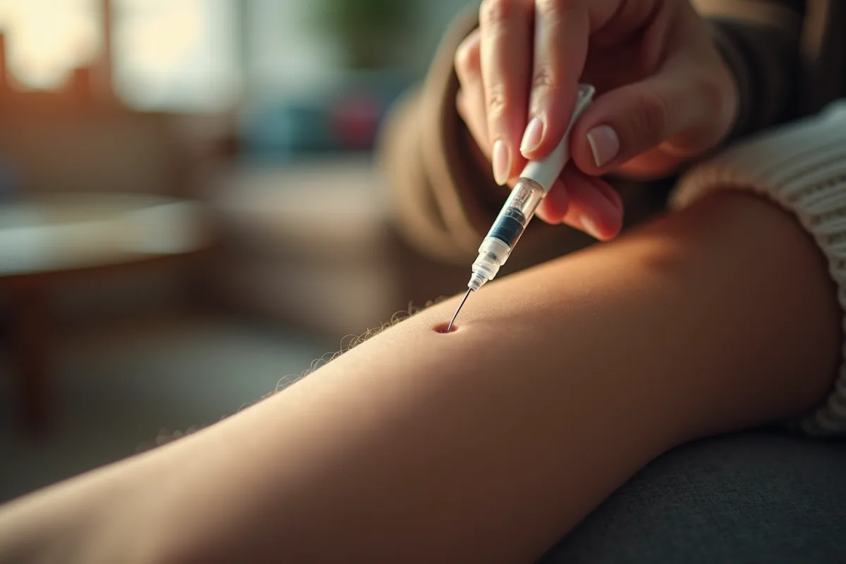 Gros plan sur une injection d insuline sur le bras