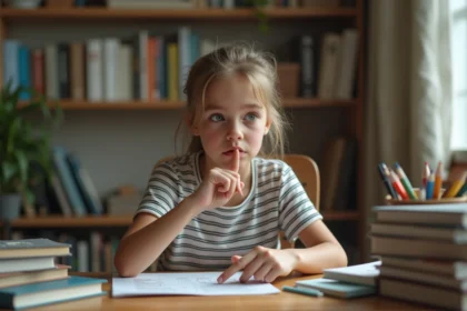 Jeune fille concentrée comptant les lettres de l alphabet