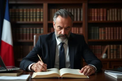 Expert juridique en lecture d'un livre sur la constitution