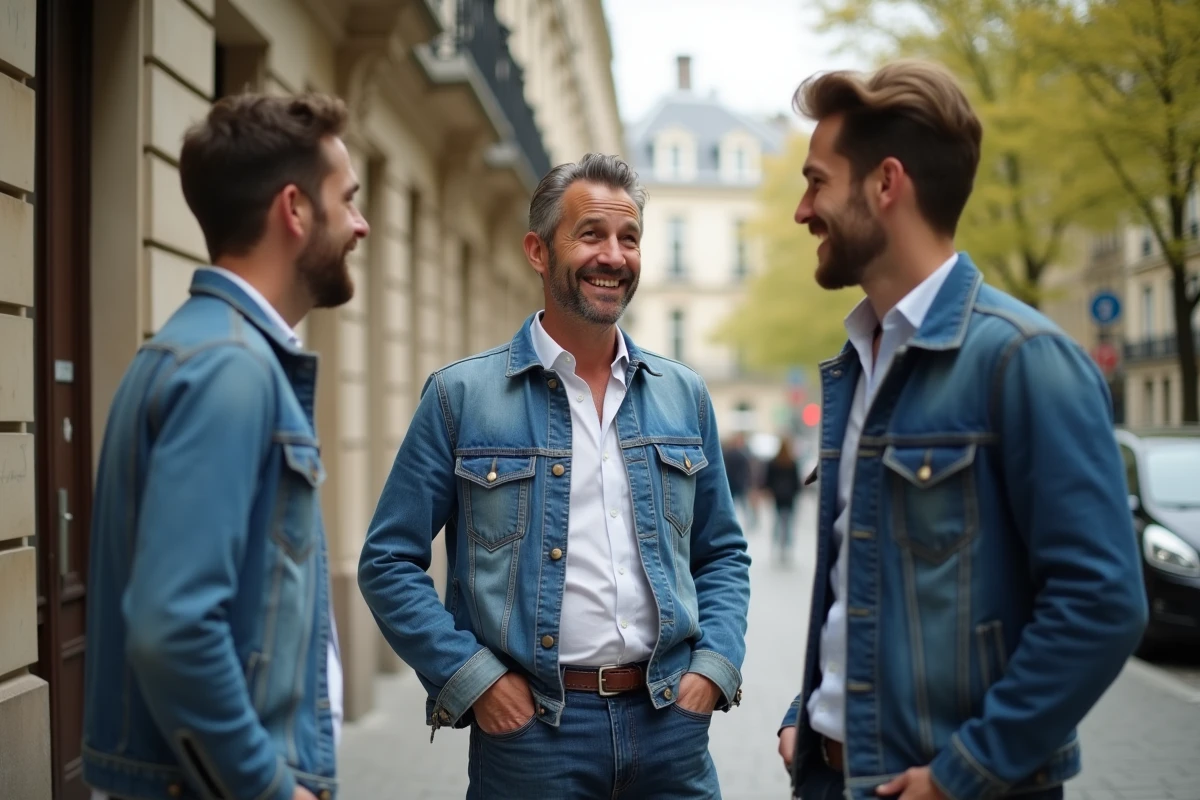 Marc Lavoine discutant avec ses co-stars dans une rue parisienne