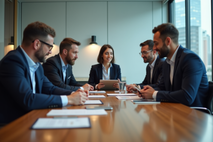 Groupe de professionnels en réunion dans un bureau moderne