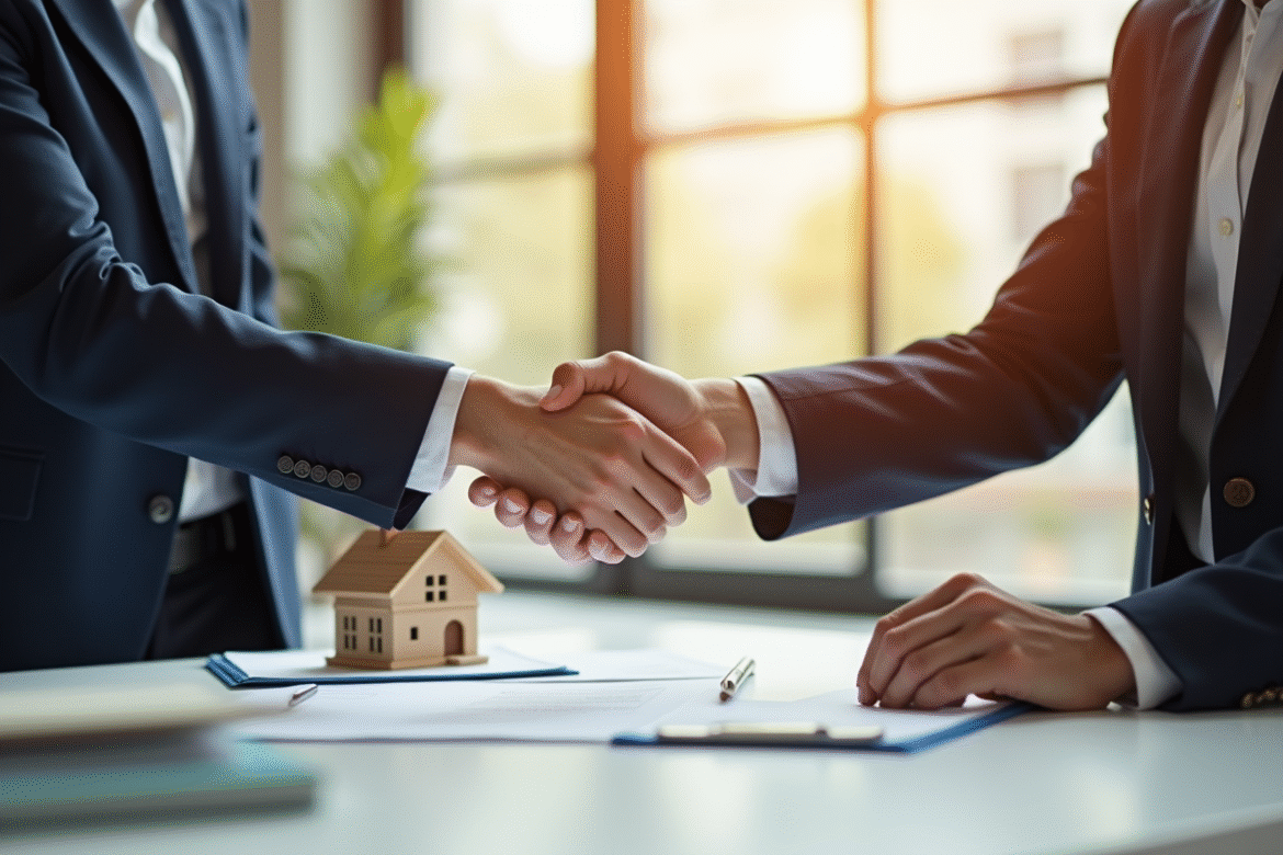 Homme et femme d'affaires se serrant la main dans un bureau moderne